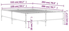 Πλαίσιο Κρεβατιού Μαύρο 160x200 εκ. Επεξ. Ξύλο &amp; Μέταλλο - Μαύρο