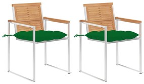 Καρέκλες Κήπου 2 τεμ. από Μασίφ Ξύλο Teak/Ατσάλι με Μαξιλάρια