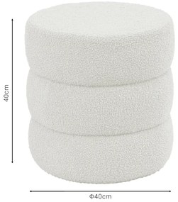Σκαμπό-πουφ Kioto pakoworld μπουκλέ λευκό Φ40x40εκ