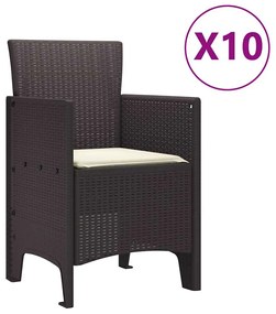 vidaXL Σέτ φαγητού για κήπο με μαξιλάρι 11 pcs Καφέ και Κρέμα Ρατάν