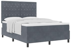 vidaXL Κρεβάτι Κουτιού με Στρώμα Σκούρο Γκρι 140x200 cm Βελούδο