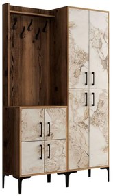 Έπιπλο Εισόδου Berlin 845HCT4203 120x35x200cm Marble Effect White-Walnut Μοριοσανίδα, Μέταλλο