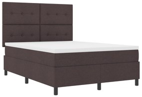 vidaXL Κρεβάτι με Βάση και Στρώμα & LED Σκούρο Καφέ 140x190 εκ Ύφασμα