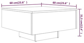 Τραπεζάκι Σαλονιού Καπνιστή Δρυς 60x60x31,5 εκ. Επεξεργ. Ξύλο - Καφέ