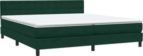 vidaXL Κρεβάτι Boxspring με Στρώμα &amp; LED σκούρο πράσινο 180x220cm Βελούδινο