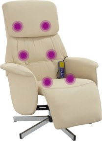 vidaXL Πολυθρόνα Μασάζ Ανακλινόμενη με Υποπόδιο Κρεμ Υφασμάτινη
