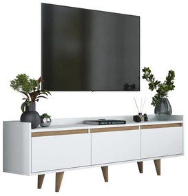 TV cabinet Hafmi white-walnut melamine and natural wood leg 180x29.7x51.8cm 180x29.7x51.8 εκ.