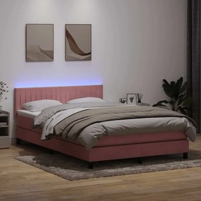 vidaXL Κρεβάτι Boxspring με Στρώμα &amp; LED ροζ 160x220 cm Βελούδινο