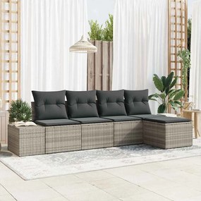 vidaXL Σετ Καναπέ Κήπου 5 pcs Ανοιχτό γκρι Πολυ rattan, βαμμένο ατσάλι