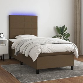 VidaXL Κρεβάτι Boxspring με Στρώμα & LED Σκ.Καφέ 90x190 εκ. Υφασμάτινο