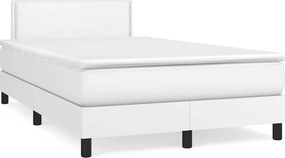 vidaXL Κρεβάτι Boxspring με Στρώμα &amp; LED Λευκό 120x190 εκ. Συνθ. Δέρμα