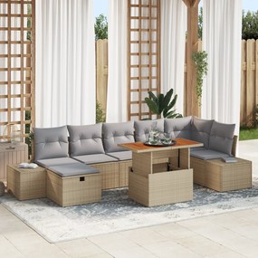 vidaXL 8 Τεμαχίων Σετ Τραπεζαρίας Κήπου με Μαξιλάρια Μπεζ Ρατάν Ακακίας