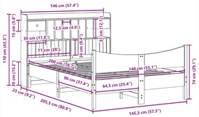 Σκελετός Κρεβατιού Χωρίς Στρώμα 140x200 εκ Μασίφ Ξύλο Πεύκου - Καφέ