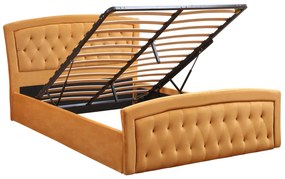 Επενδυμένο Κρεβάτι με Στρώμα ODELIA Διπλό με Αποθηκευτικό Χώρο Βελούδο Χρυσό 160x200εκ 185x212x113 εκ.