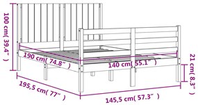 Πλαίσιο Κρεβατιού με Κεφαλάρι 140x190 εκ. από Μασίφ Ξύλο - Καφέ