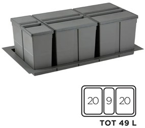Gollinucci Σετ Κάδοι Απορριμμάτων Για Συρτάρι 2x20lt &amp; 1x9lt Για Βάση 900mm Γκρι Line 9xl