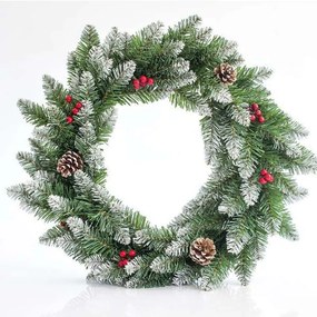 Χριστουγεννιάτικο Στεφάνι Χιονισμένο Με Berries 600-30214 50cm Green