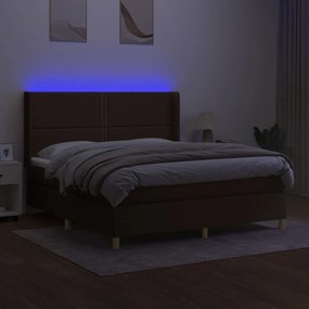 Κρεβάτι Boxspring με Στρώμα &amp; LED Σκ.Καφέ 160x200εκ. Υφασμάτινο - Καφέ