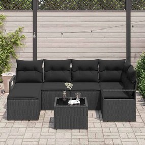 vidaXL Σετ Καναπέ Κήπου 7 pcs Μαύρο Πολυ rattan, βαμμένο ατσάλι
