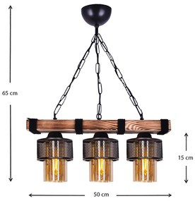 Φωτιστικό οροφής Eliana Megapap E27 ξύλινο/μεταλλικό τρίφωτο σε μαύρο/καρυδί 50x15x65εκ. - GP036-0013,1