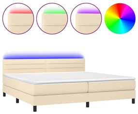 Κρεβάτι Boxspring με Στρώμα &amp; LED Κρεμ 200x200 εκ. Υφασμάτινο - Κρεμ