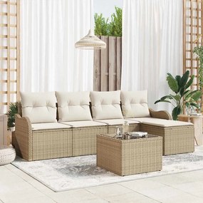 vidaXL Σετ 6 Τεμαχίων Καναπέ Κήπου με Μαξιλάρια Καφέ Πολυ Ρατάν