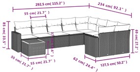 vidaXL Σαλόνι Κήπου Σετ 10 Τεμαχίων Μαύρο Συνθετικό Ρατάν με Μαξιλάρια