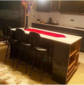 Stewehome Μπαρ σκαμπό κουζίνας από μέταλλο με τεχνητό δέρμα μοντέρνο Μαύρο