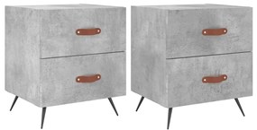 vidaXL Κομοδίνα 2 τεμ. Γκρι Σκυροδεμ. 40 x 35 x 47,5 εκ. Επεξεργ. Ξύλο