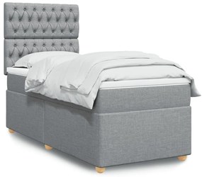 vidaXL Κρεβάτι Boxspring με Στρώμα Ανοιχτό Γκρι 90x190 εκ. Υφασμάτινο