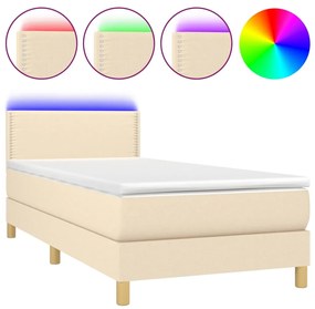 vidaXL Κρεβάτι Boxspring με Στρώμα & LED Κρεμ 100x200 εκ. Υφασμάτινο