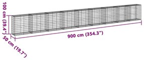Συρματοκιβώτιο με Κάλυμμα 900x50x100εκ. από Γαλβανισμένο Χάλυβα - Ασήμι
