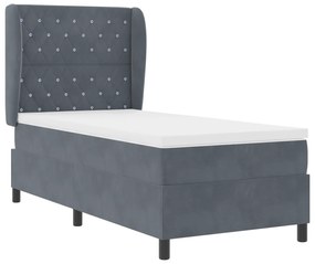 vidaXL Κρεβάτι Box Spring με Στρώμα Σκοτεινό Γκρι 90x190 εκ Βελούδο