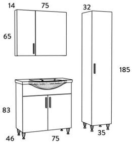 Σετ Επίπλου Mπάνιου SIENA 75 Λευκό 75x46x160 εκ.