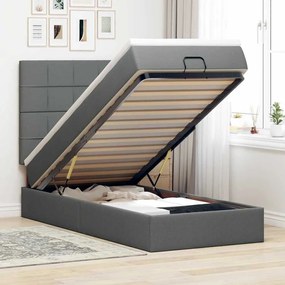 Οθωμανικό κρεβάτι με στρώμα & LEDs Σκούρο γκρι 90x190cm ύφασμα 3313969