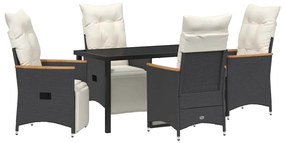 vidaXL Σέτ φαγητού για κήπο με μαξιλάρι 5 pcs Μαύρο Πολυ ράταν