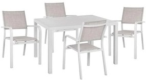 Set 5 pieces Table 120x80x75.5 &amp; Armchairs Aluminum in White color