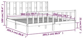 Πλαίσιο Κρεβατιού με Κεφαλάρι Γκρι 200x200 εκ. Μασίφ Ξύλο - Γκρι