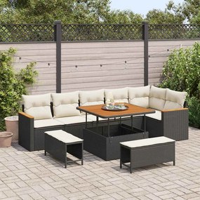 vidaXL Σετ Καναπέ Κήπου με μαξιλάρι 9 pcs Μαύρο Πολυ ράταν