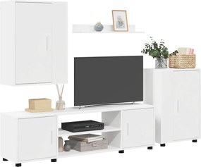vidaXL Σετ επίπλου τηλεόρασης Επιτοίχιο 4 pcs Λευκό Επεξεργασμένο ξύλο