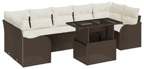 vidaXL Σετ Καναπέ Κήπου  8 Τεμαχίων με Μαξιλάρια Καφέ Πολυ Ρατάν