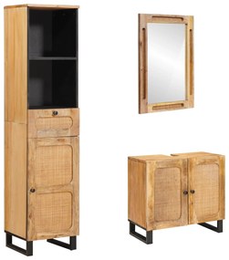 Σετ Μπάνιου με συρτάρι με ράφι 3 pcs Φυσικό Στερεό ξύλο μάνγκο