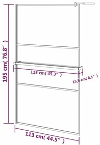 Διαχωριστικό Ντους με Ράφι Μαύρο 115x195εκ. Γυαλί ESG&amp;Αλουμίνιο - Μαύρο