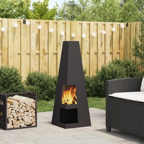vidaXL Σόμπα Ξύλου με Αποθήκη Ξύλων, Μαύρη, 35 x 35 x 100 εκ., Ατσάλι