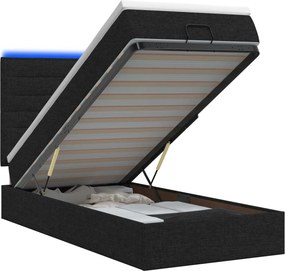 vidaXL Κρεβάτι Ottoman με Στρώμα και LED Μαύρο 90 x 190 cm Ύφασμα