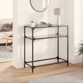 Τραπέζι Κονσόλα Επιφάνεια Μαύρο Γυαλί 80 x 35 x 81 εκ. Ατσάλι - Μαύρο