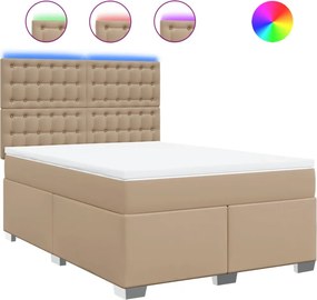 vidaXL Κρεβάτι Boxspring με Στρώμα Καπουτσίνο 140x190εκ.από Συνθ.Δέρμα