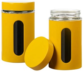 Muhler Ida MR-2406YM Σετ 2 τεμάχια Βάζα Γενικής Χρήσης με Καπάκι Γυάλινο Κίτρινο, 1050ml