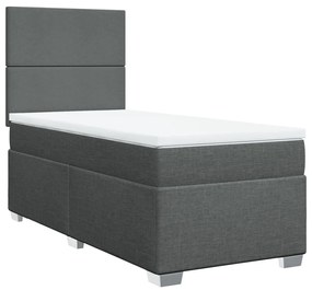 Κρεβάτι Boxspring με Στρώμα Σκούρο Γκρι 90x200 εκ. Υφασμάτινο - Γκρι