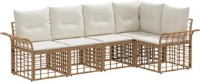 vidaXL Σειρά Καναπέ Εξωτερικού 5 pcs Φυσικό και Κρέμα Λευκό